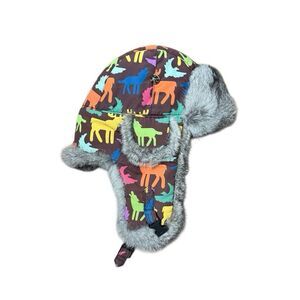 Mad Bomber Kids Nylon Animal Print Rabbit Fur Hat Medium 6 1/2”